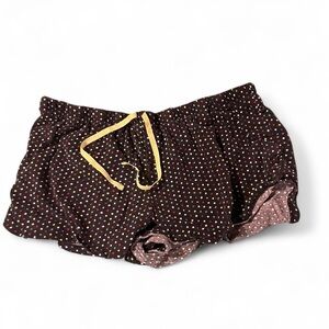 Secret Treasures Brown Polka Dot Ruffle Pajama Shorts with Yellow Tie